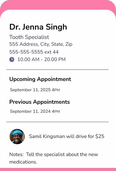Care Chain Upcoming Appointment Page Design